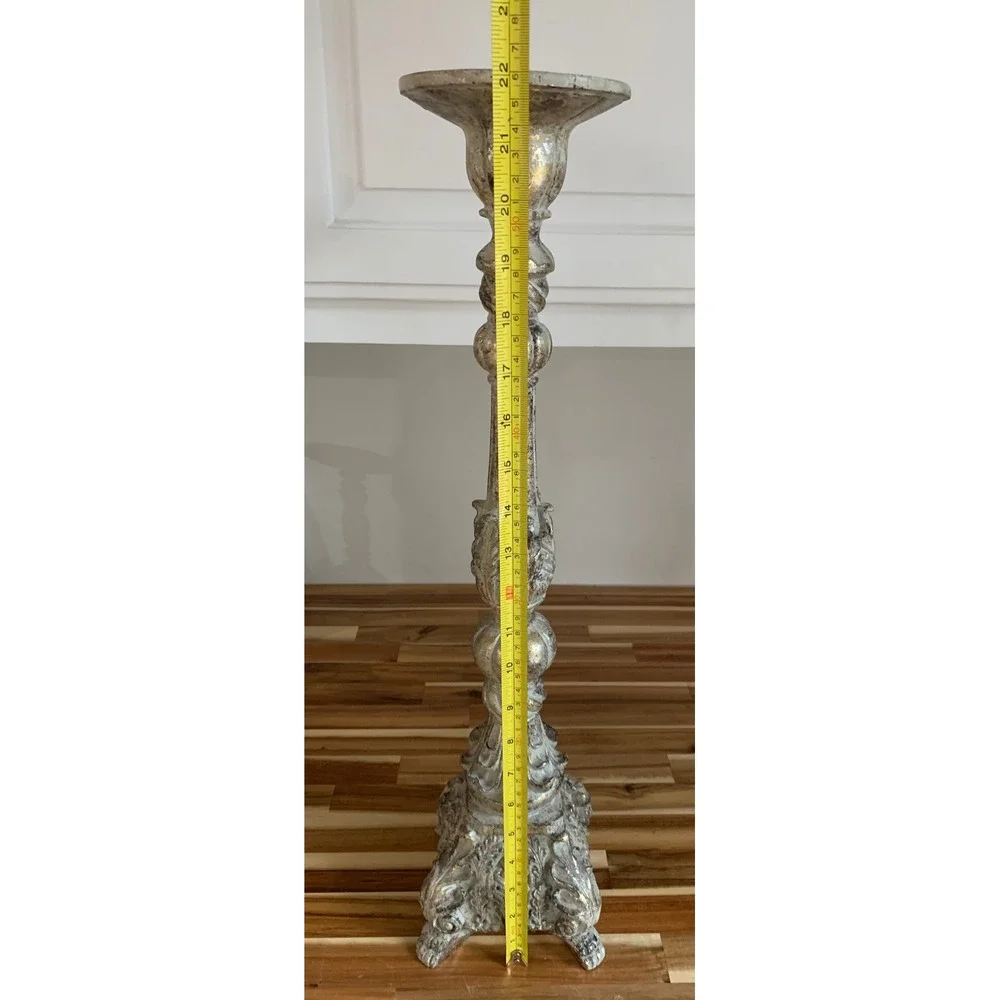 Retro Tall Glam Ornate Distressed Silver Gold Candlestick Holder Retro Y2K Decor